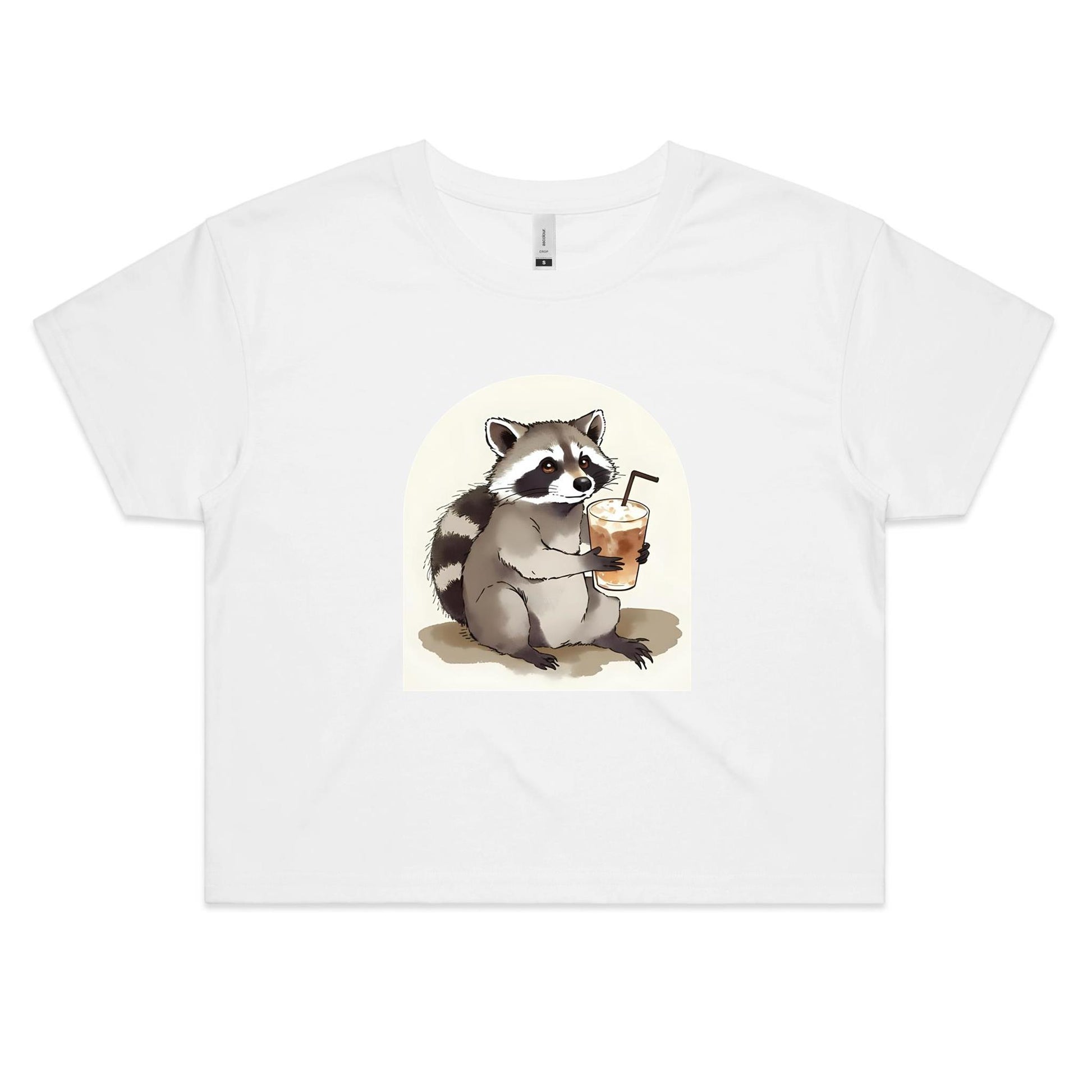 Iced Coffee Racoon Crop Tee