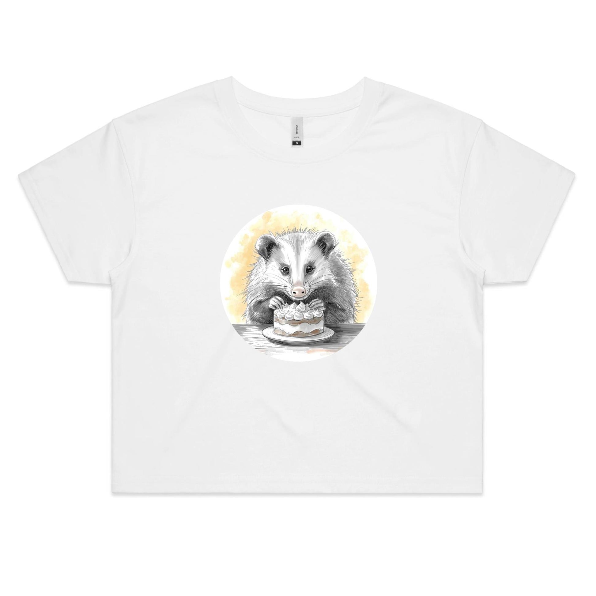 Opossum With Cake Crop Tee