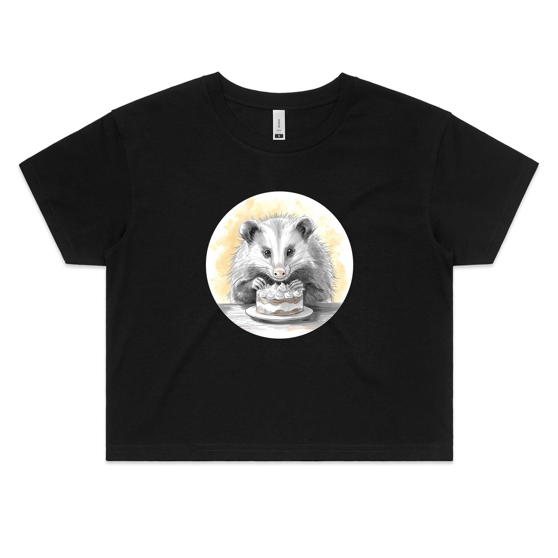 Opossum With Cake Crop Tee
