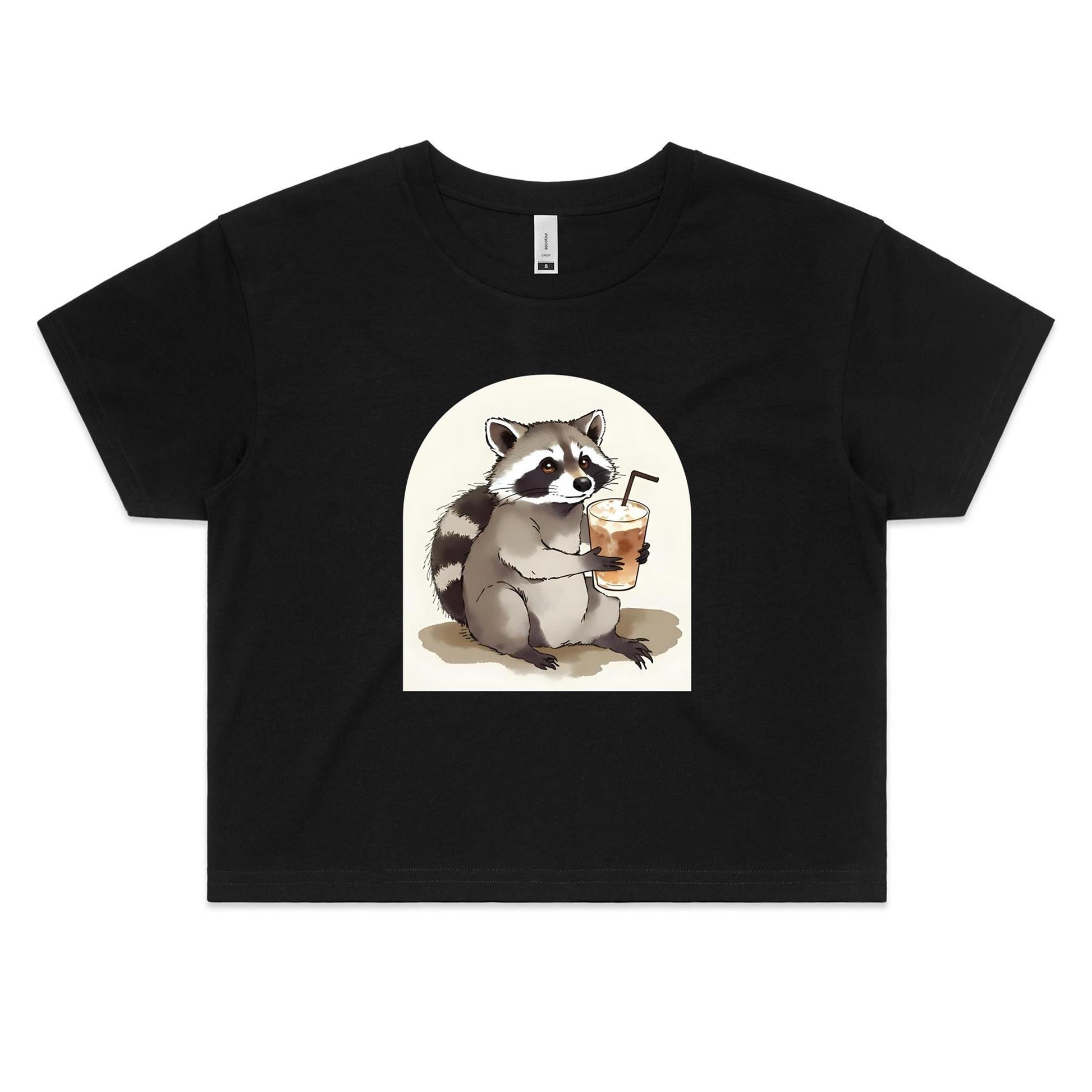 Iced Coffee Racoon Crop Tee